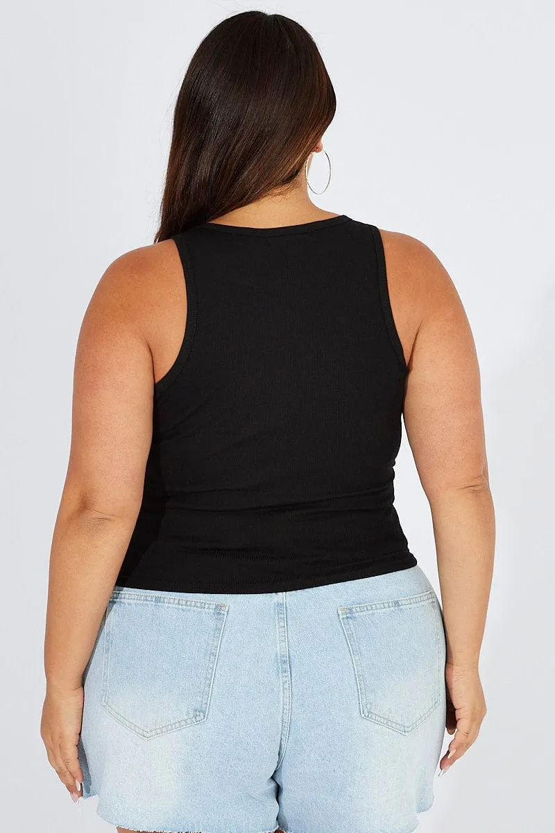 Black Tank Top Sleeveless Crew Neck Metro Mode