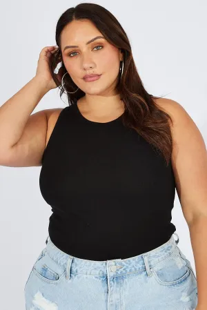Black Tank Top Sleeveless Crew Neck 4Way Stretch Flexible Material