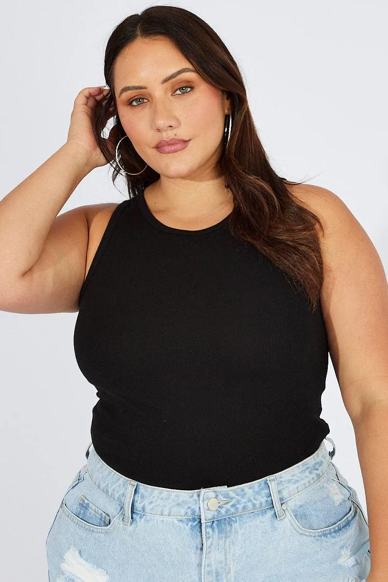 Black Tank Top Sleeveless Crew Neck 4Way Stretch Flexible Material