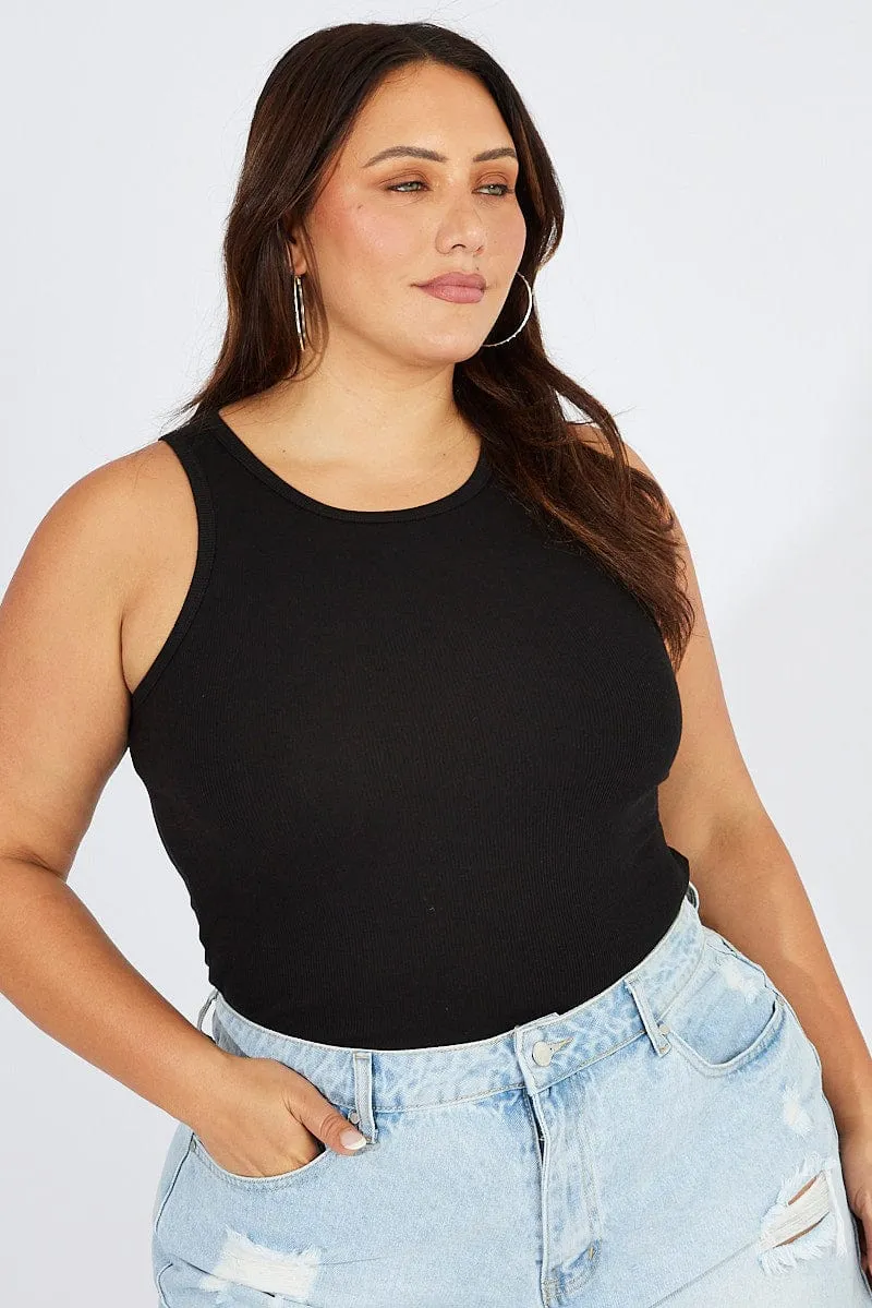 Love Glow Denim Cool Black Tank Top Sleeveless Crew Neck