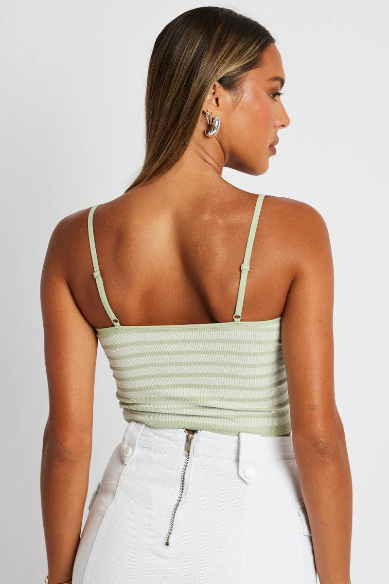 Green Stripe Singlet Sleeveless Scoop Neck Seamless PreShrunk Cotton ChafeFree Design