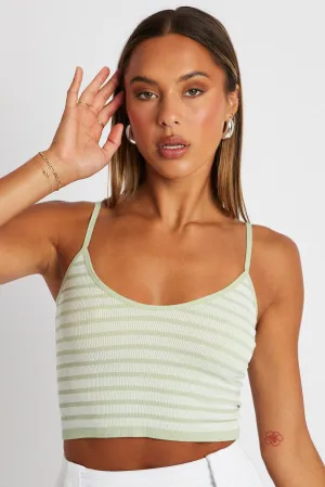 Green Stripe Singlet Sleeveless Scoop Neck Seamless Photo Glam