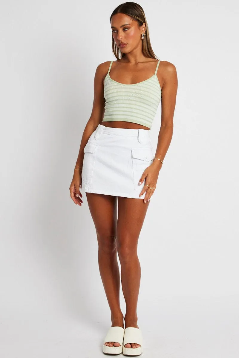 HypoallergenicTextile Modern Cut Green Stripe Singlet Sleeveless Scoop Neck Seamless
