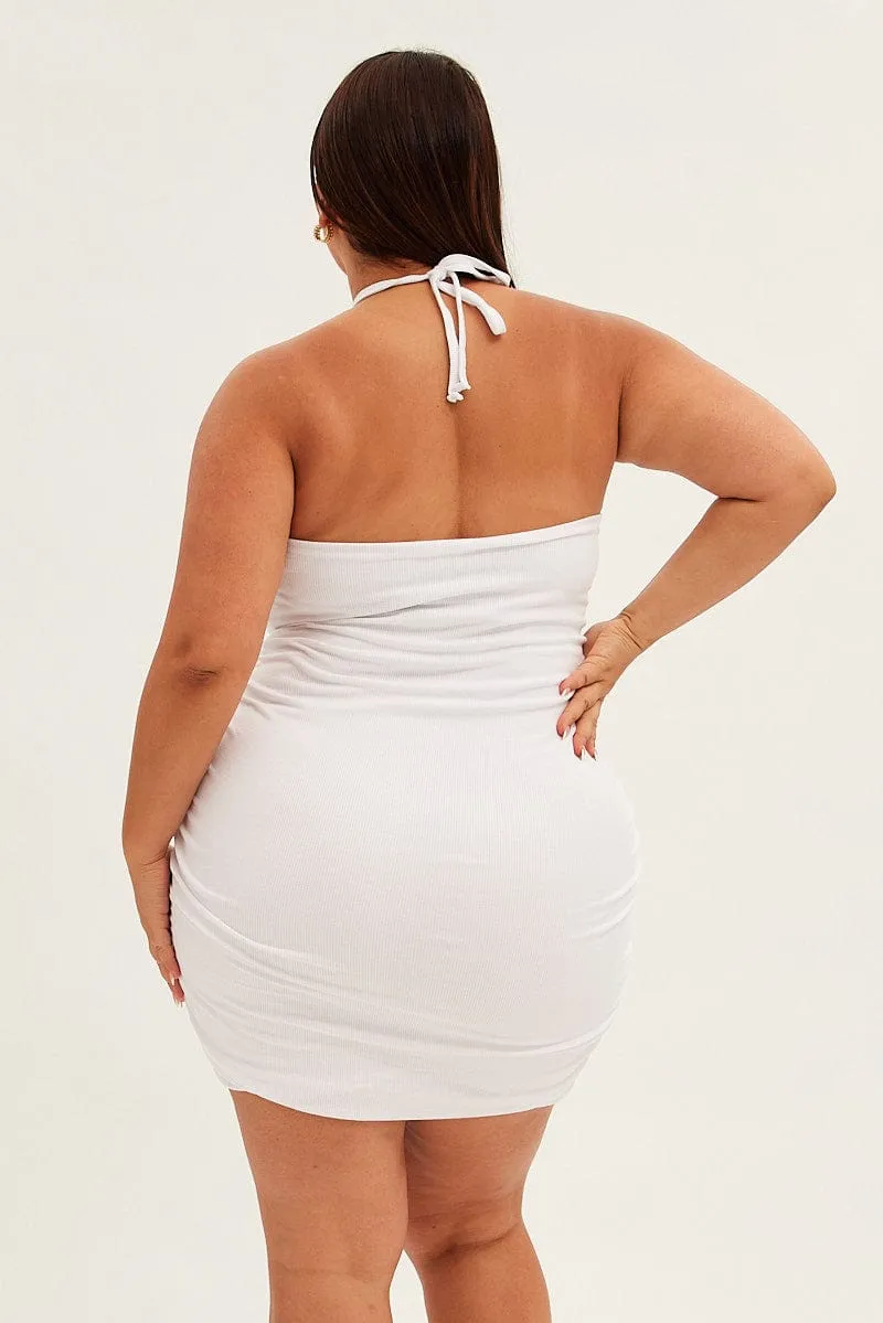 White Mini Dress Sleeveless Halter Keyhole Detail solo wear