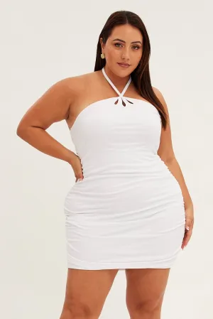White Mini Dress Sleeveless Halter Keyhole Detail Glow Star