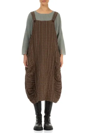 Vegan Mood Digital Glow Aged Copper Checkered Linen Cotton Pinafore Dress
