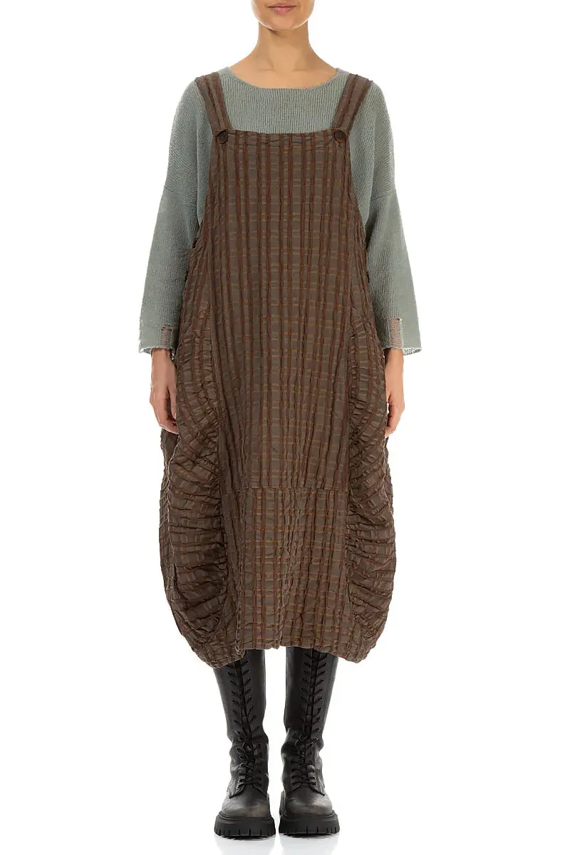 Vegan Mood Digital Glow Aged Copper Checkered Linen Cotton Pinafore Dress
