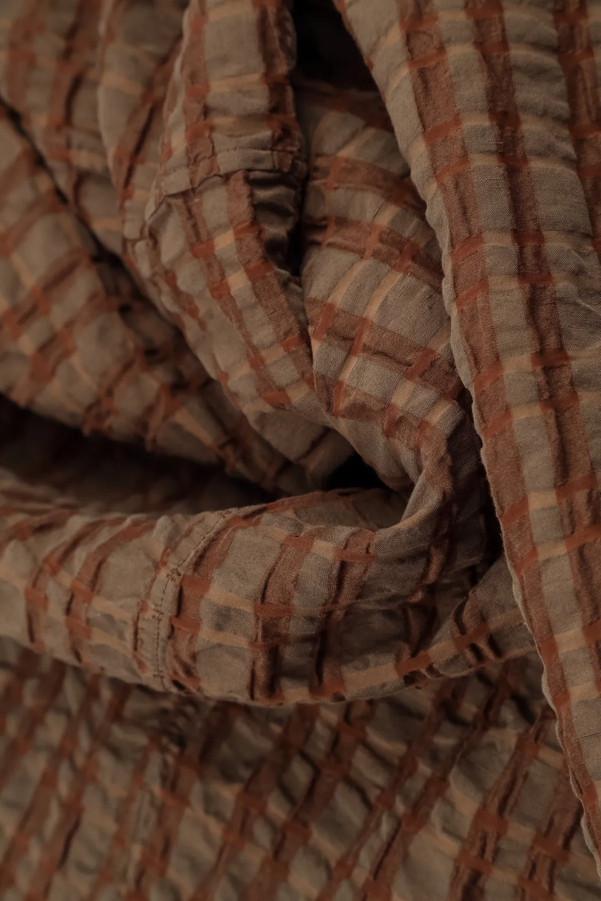 Aged Copper Checkered Linen Cotton Pinafore Dress Functional Design
