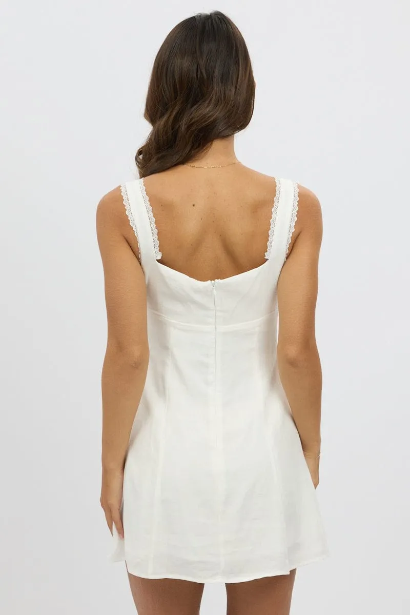 Youthful Chic Scene Warm White Mini Dress Gathered Bust