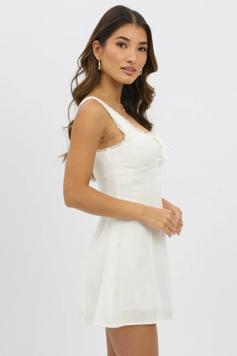 Crop Cut Fashionable short dress for events White Mini Dress Gathered Bust