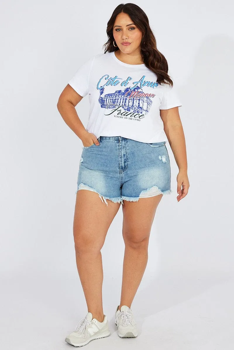 Travel Outfit Midweight Knit White Graphic T-shirt Short Sleeve Crew Neck