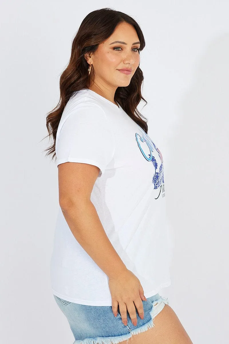 WrinkleFreeFabric PocketDetail White Graphic T-shirt Short Sleeve Crew Neck