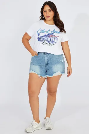 Travel Outfit Midweight Knit White Graphic T-shirt Short Sleeve Crew Neck