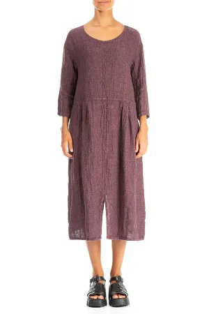 Dropped Shoulders Mauve Taupe  M??lange Linen Dress AntiBacterialTreatment