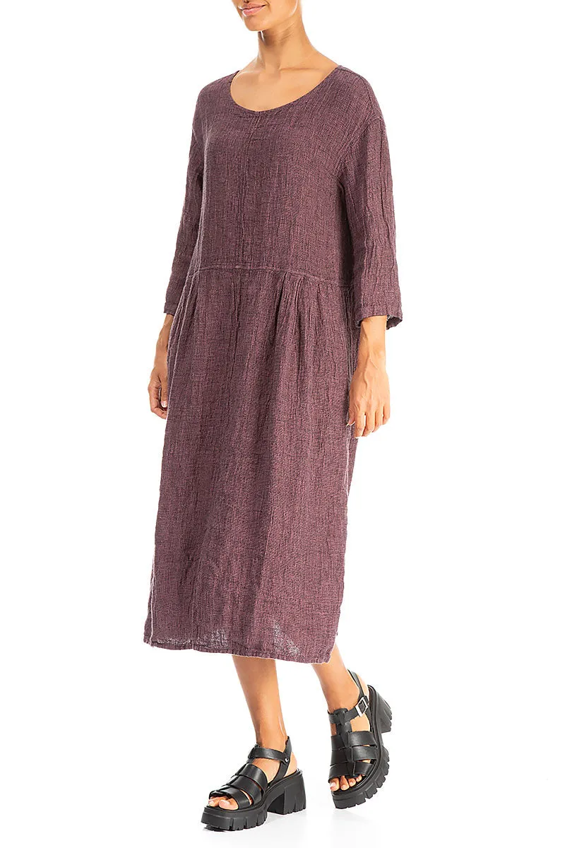 Dropped Shoulders Mauve Taupe  M??lange Linen Dress MeshVentilation