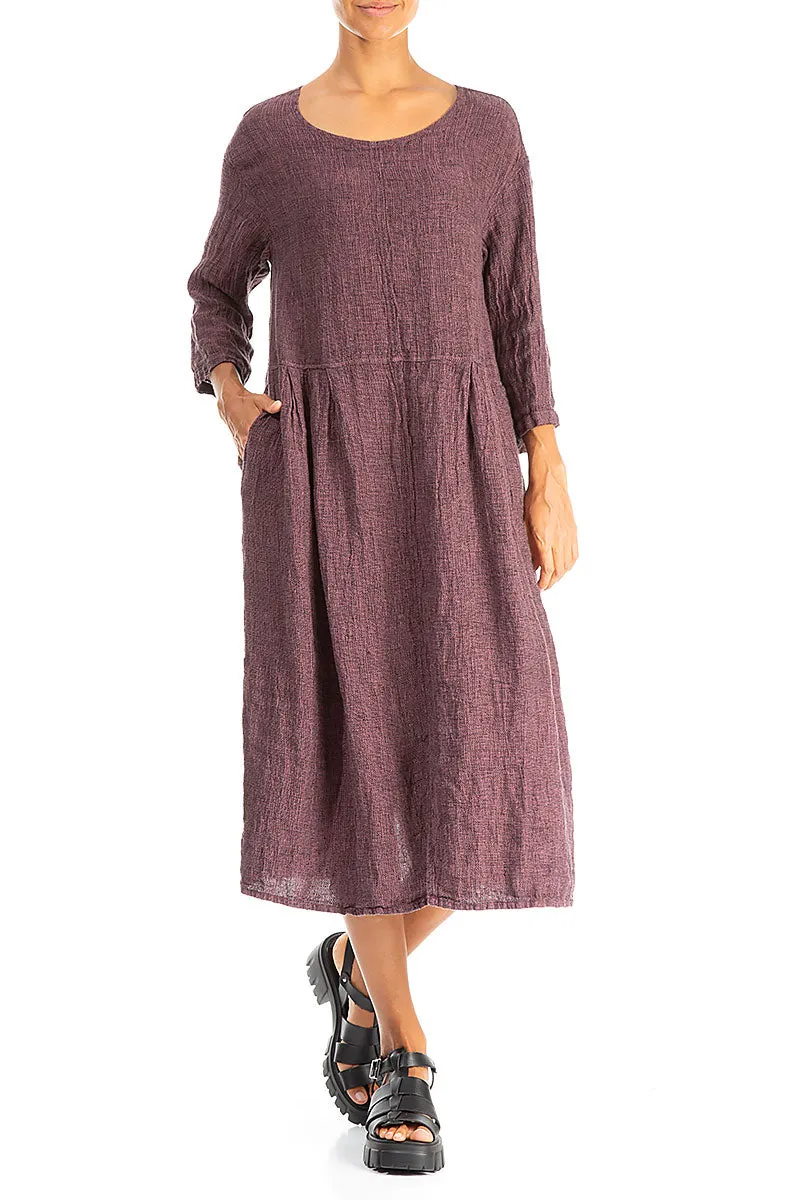 Dropped Shoulders Mauve Taupe  M??lange Linen Dress Myth Soul Mom Soft