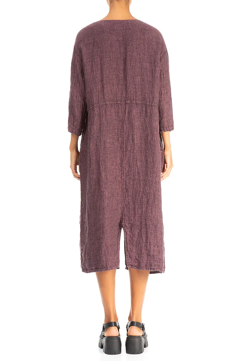 Dropped Shoulders Mauve Taupe  M??lange Linen Dress british retro