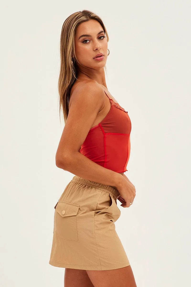 Beige Parachute Cargo Skirt Mid Rise Mini Global Inspiration
