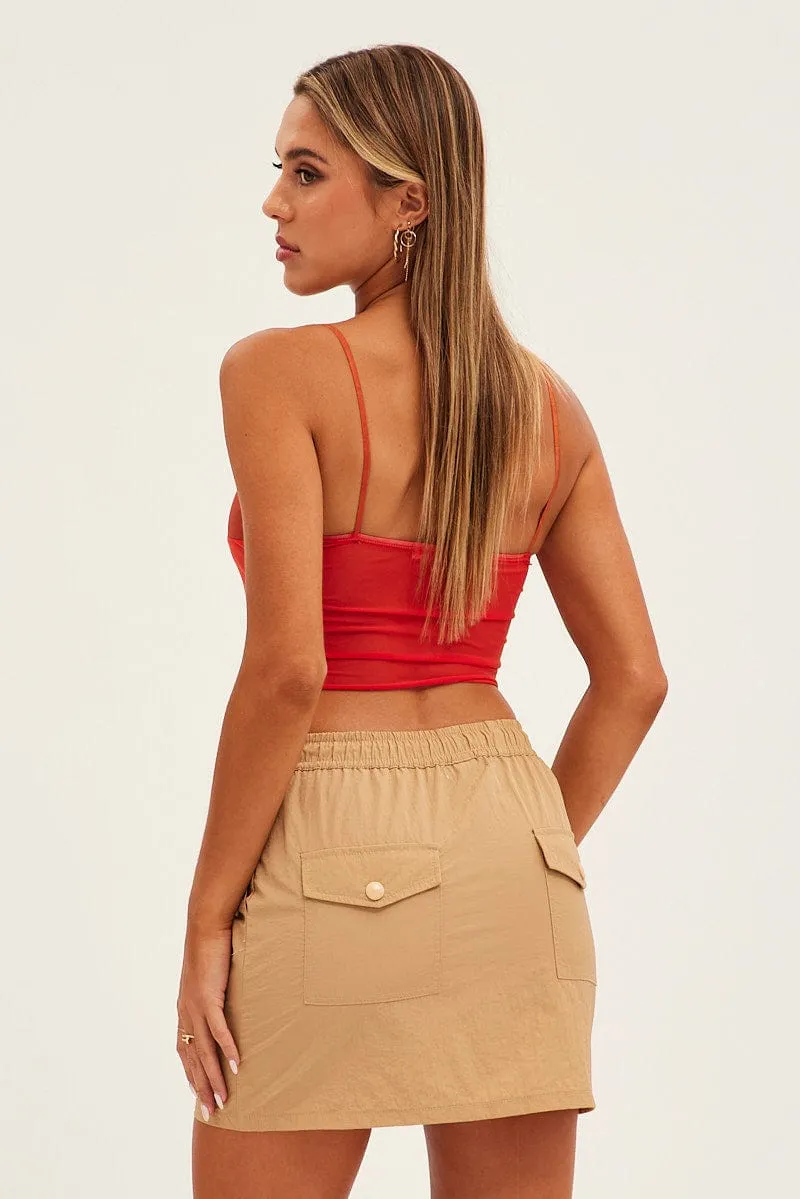 Beige Parachute Cargo Skirt Mid Rise Mini Draped Design Chic Attire