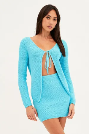 light texture Affordable Fashion Blue Mini Skirt Crochet Cotton Blend