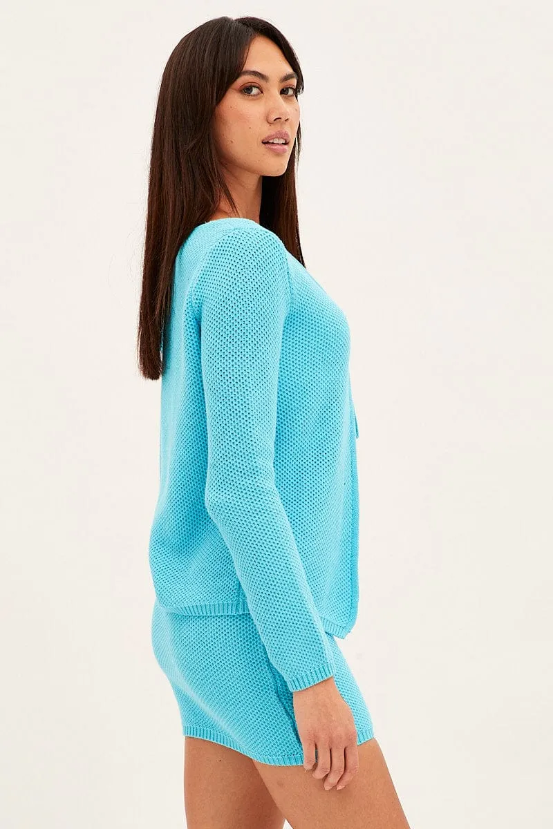 Corduroy texture Resale Value Blue Mini Skirt Crochet Cotton Blend
