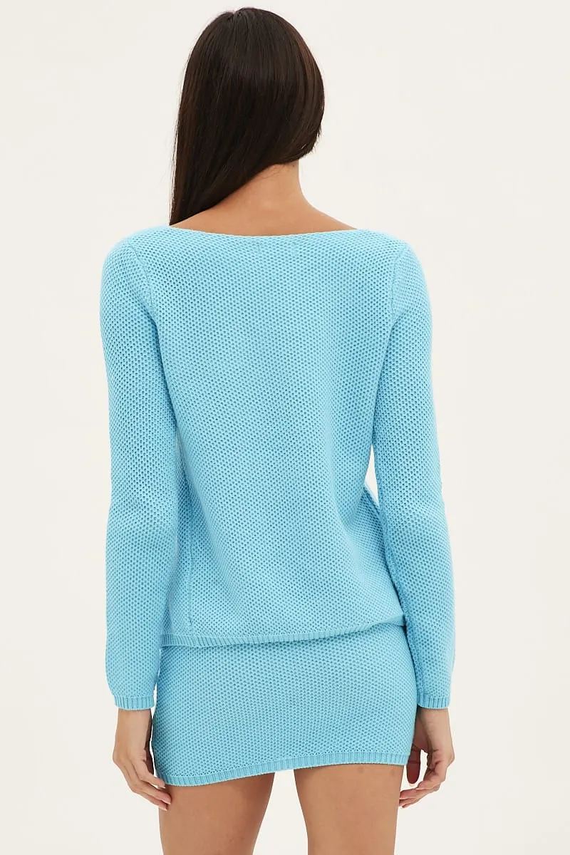 Sleek Appeal Outfit Vibes Blue Mini Skirt Crochet Cotton Blend