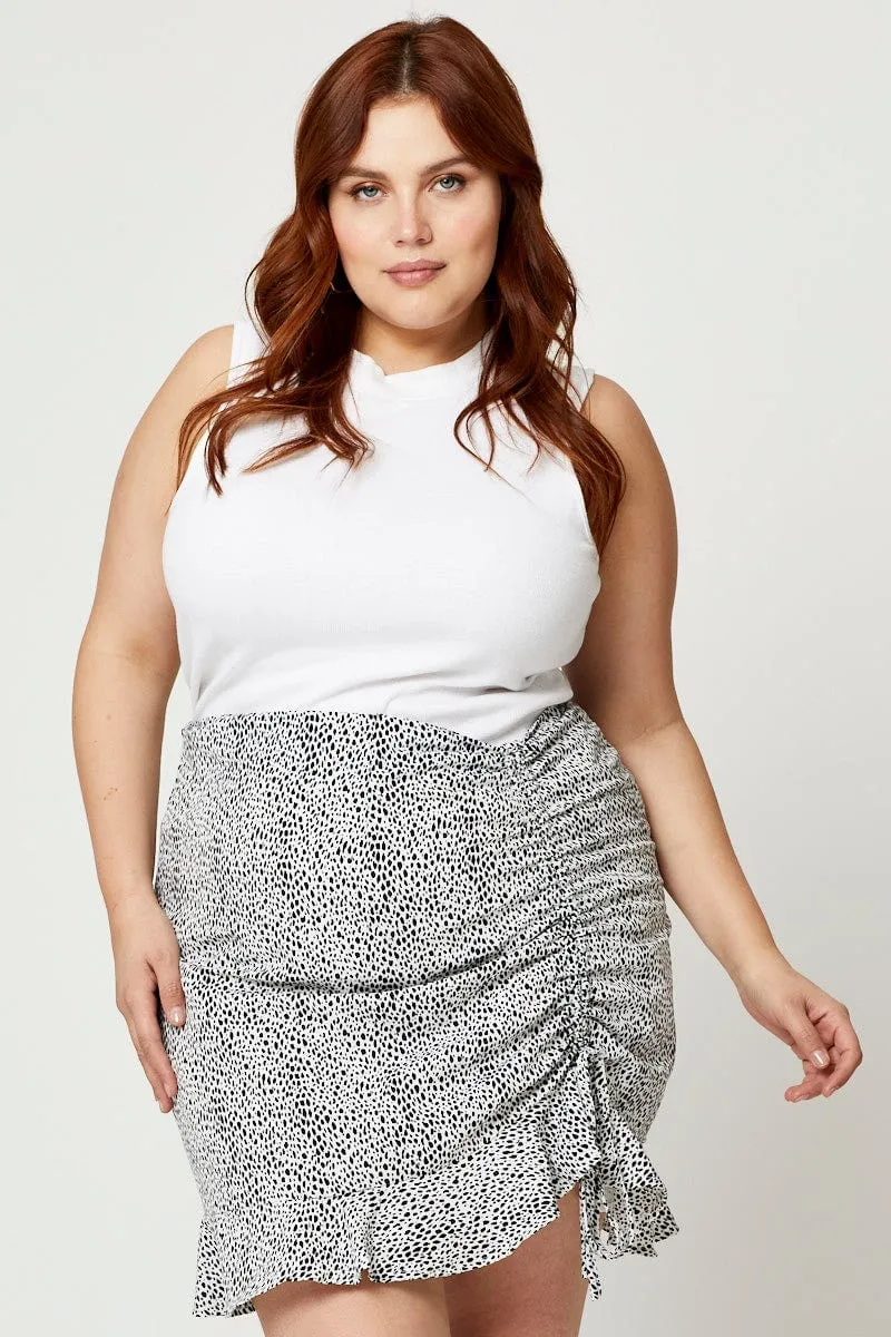 Geo Print Plus Side Tie Ruched Skirt Versatile Wear