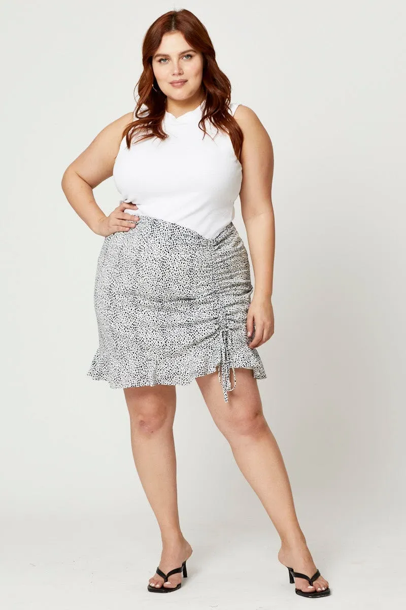 Geo Print Plus Side Tie Ruched Skirt Contemporary Brand A line