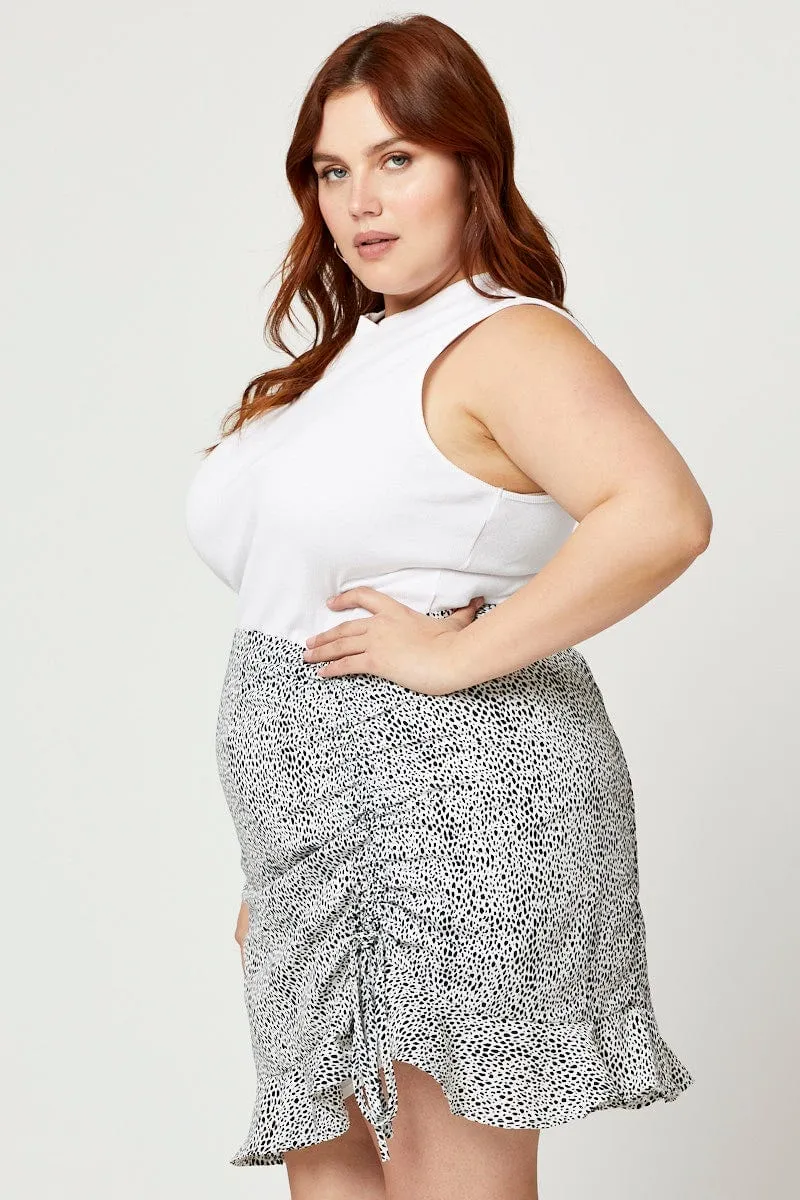 Geo Print Plus Side Tie Ruched Skirt Chic Attire Ombre effect