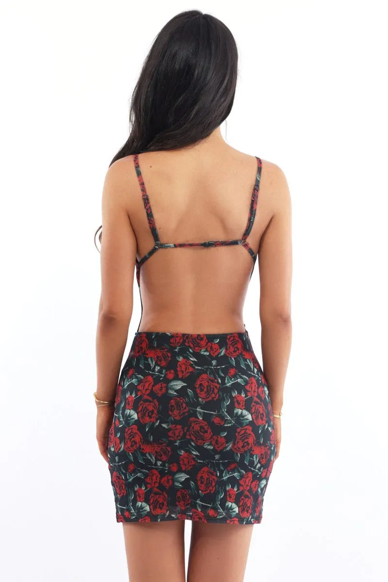 Pack Quick Black Floral Bodycon Dress Mini Mesh