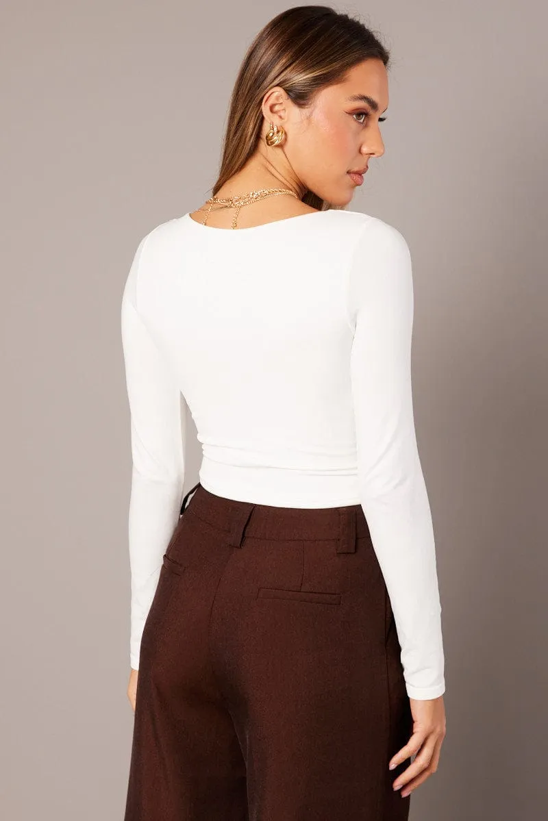 Work Safe White T Shirt Long Sleeve Seamless Scoop Neck