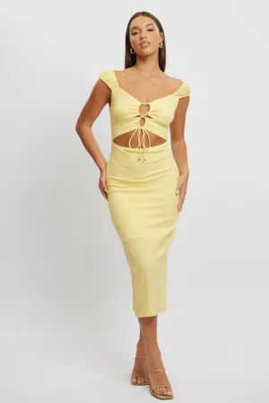 Ventilated Back Panel AbrasionResistantClothing Yellow Bodycon Dress Textured Midi