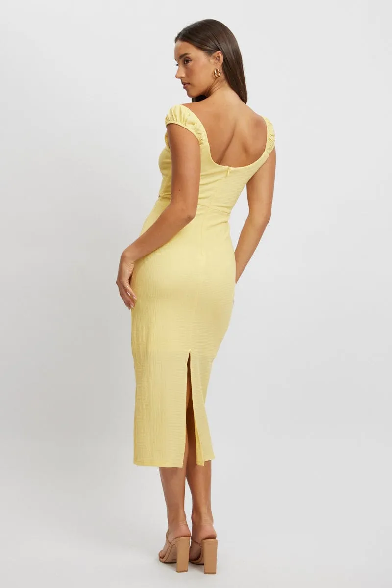 Yellow Bodycon Dress Textured Midi Tale Core