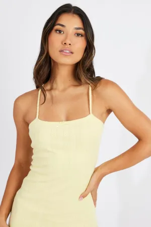 Youthful Vibe Glow Queen Yellow Mini Dress Sleeveless Bodycon Pointelle