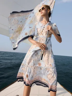 19 Momme Silk Map Print Midi Dress Playful and feminine dress Reef View