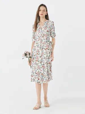 19 Momme Silk V-Neck Lace Up Midi Dress Comfort Fit Bridal Mood