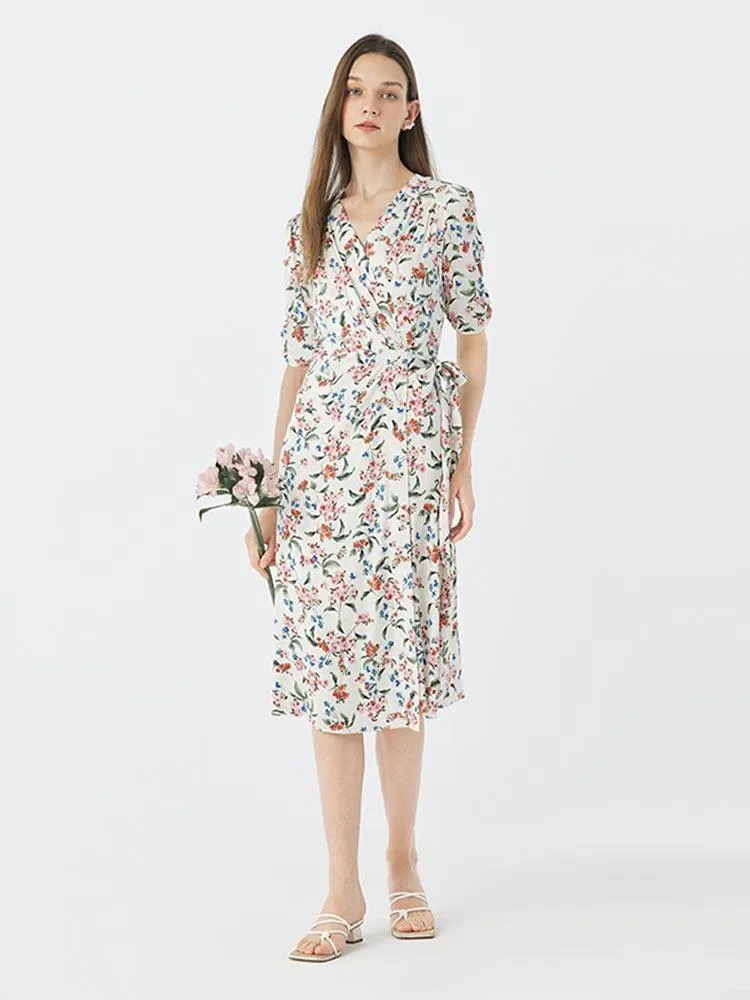 19 Momme Silk V-Neck Lace Up Midi Dress Shine Spot Cozy midi dress