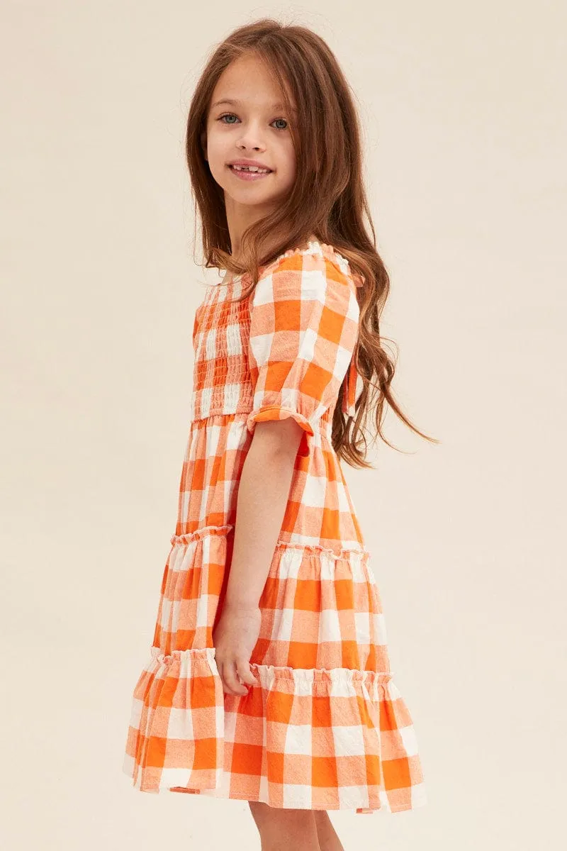 Check Kids Short Sleeve Check Shirred Midi Dress Sophisticated Wardrobe Air Float