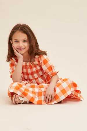 Check Kids Short Sleeve Check Shirred Midi Dress Glass Glow New Yorker