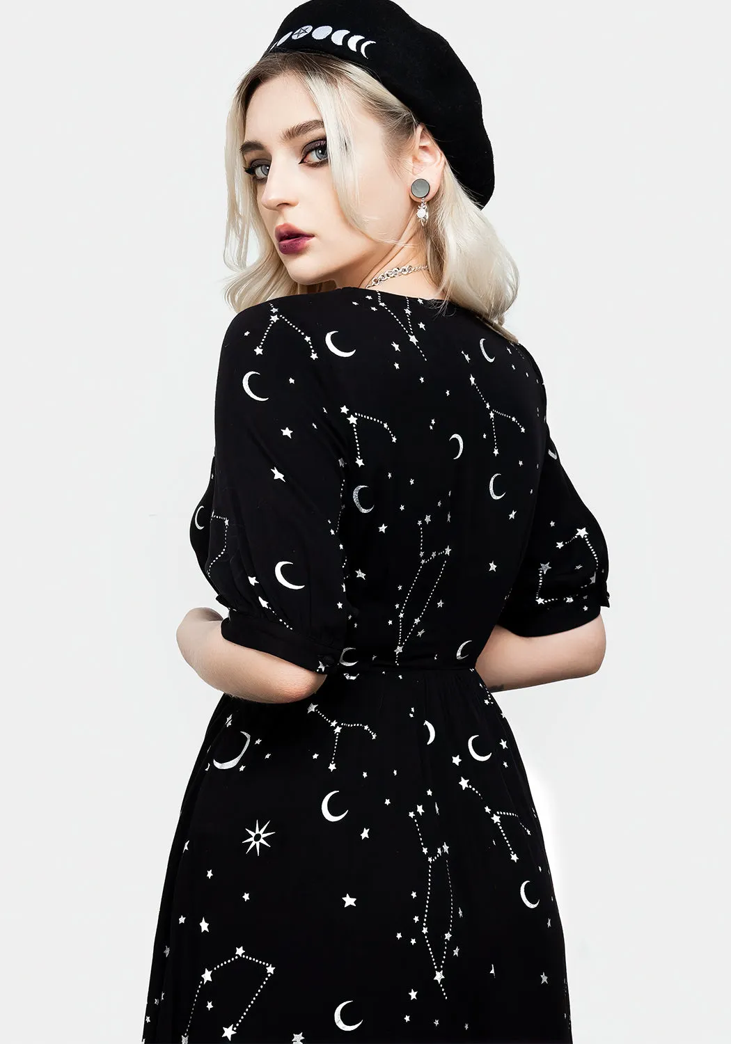 Silver Celestial Print Sweetheart Midi Dress All-season midi Contemporary Wear
