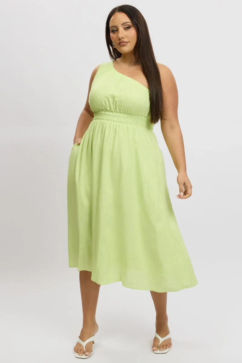 Yellow Midi Dress One Shoulder Linen Blend On The Go