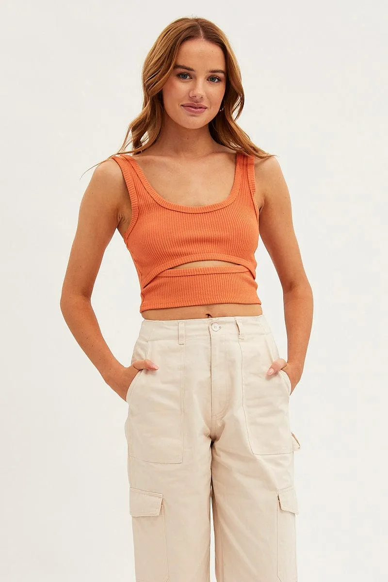 Orange Crop Tank Scoop Neck Sleeveless Cutout Formal Wear Smart Fit