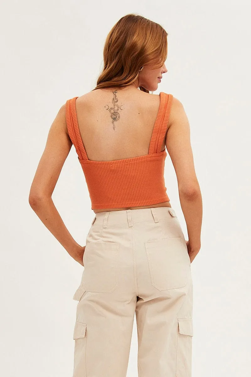 Orange Crop Tank Scoop Neck Sleeveless Cutout Beauty Glow Bonded Seam Technology