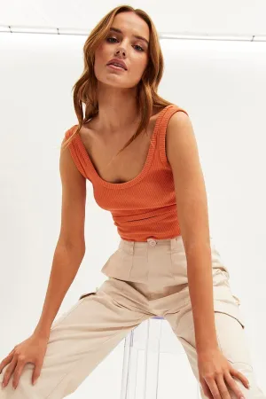 MoistureWicking Fabric HighDensityWeave Orange Crop Tank Scoop Neck Sleeveless Cutout