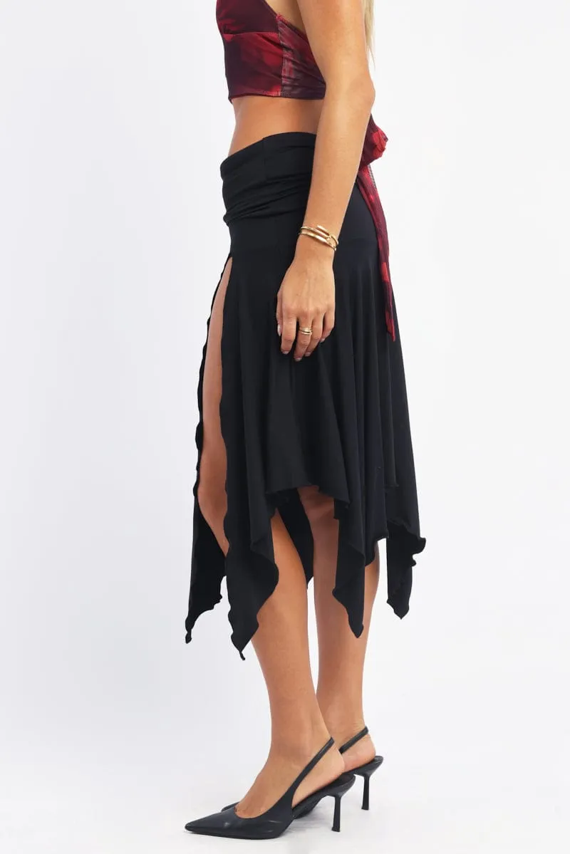 Black Scarf Hem Skirt High Rise Midi Asymm Supersoft Style Moment