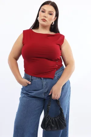 Trendy Hat Red Tank Asymmetrical Hem