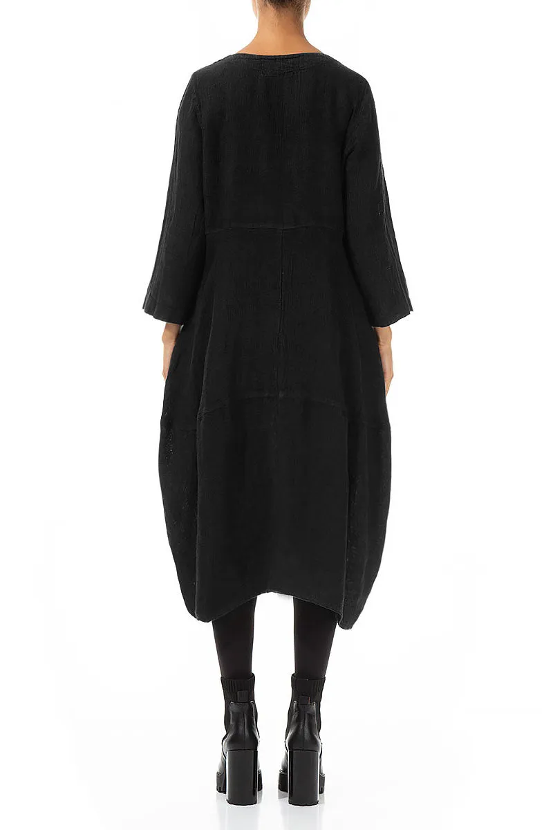 Soft Knit Balloon Black M??lange Linen Dress