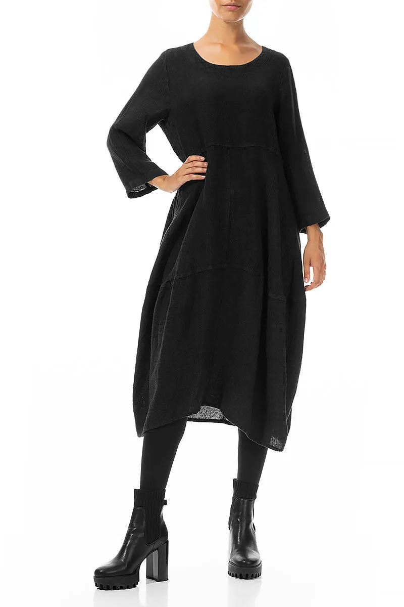 Balloon Black M??lange Linen Dress Casual Chic