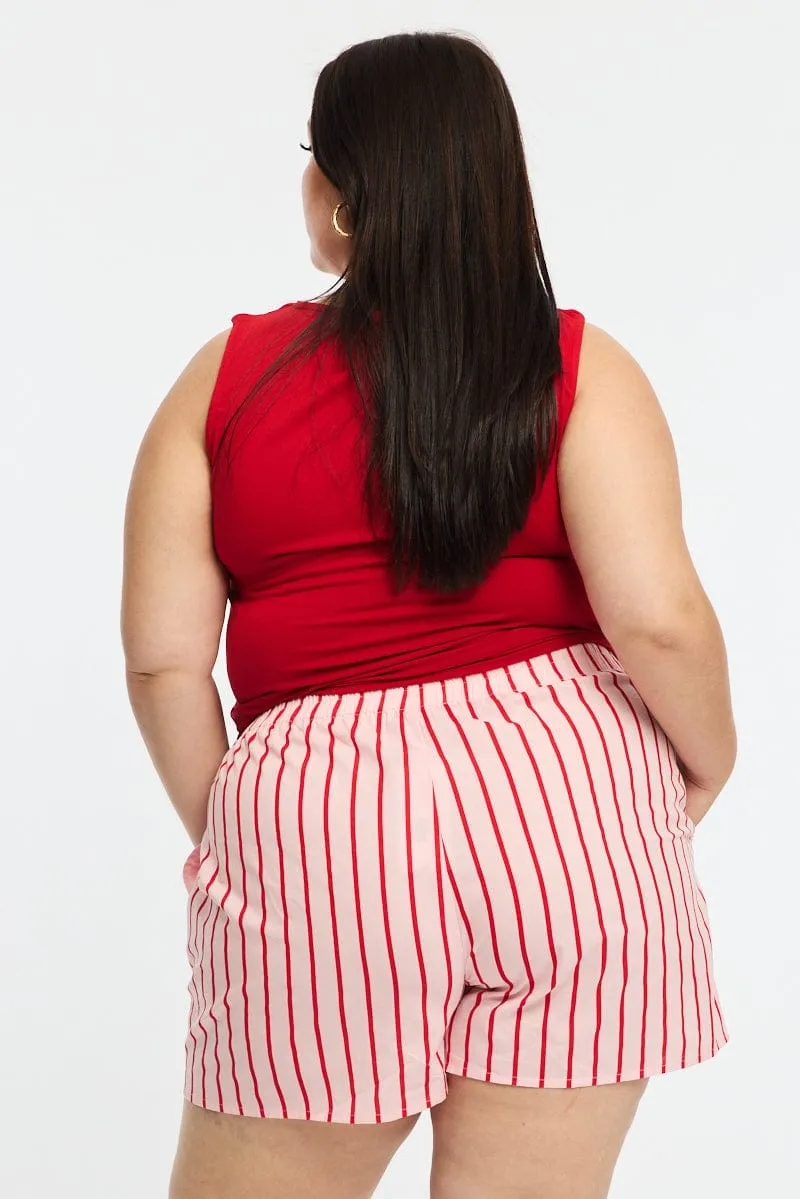 Winter Core Pink Stripe Elastic Waist Shorts