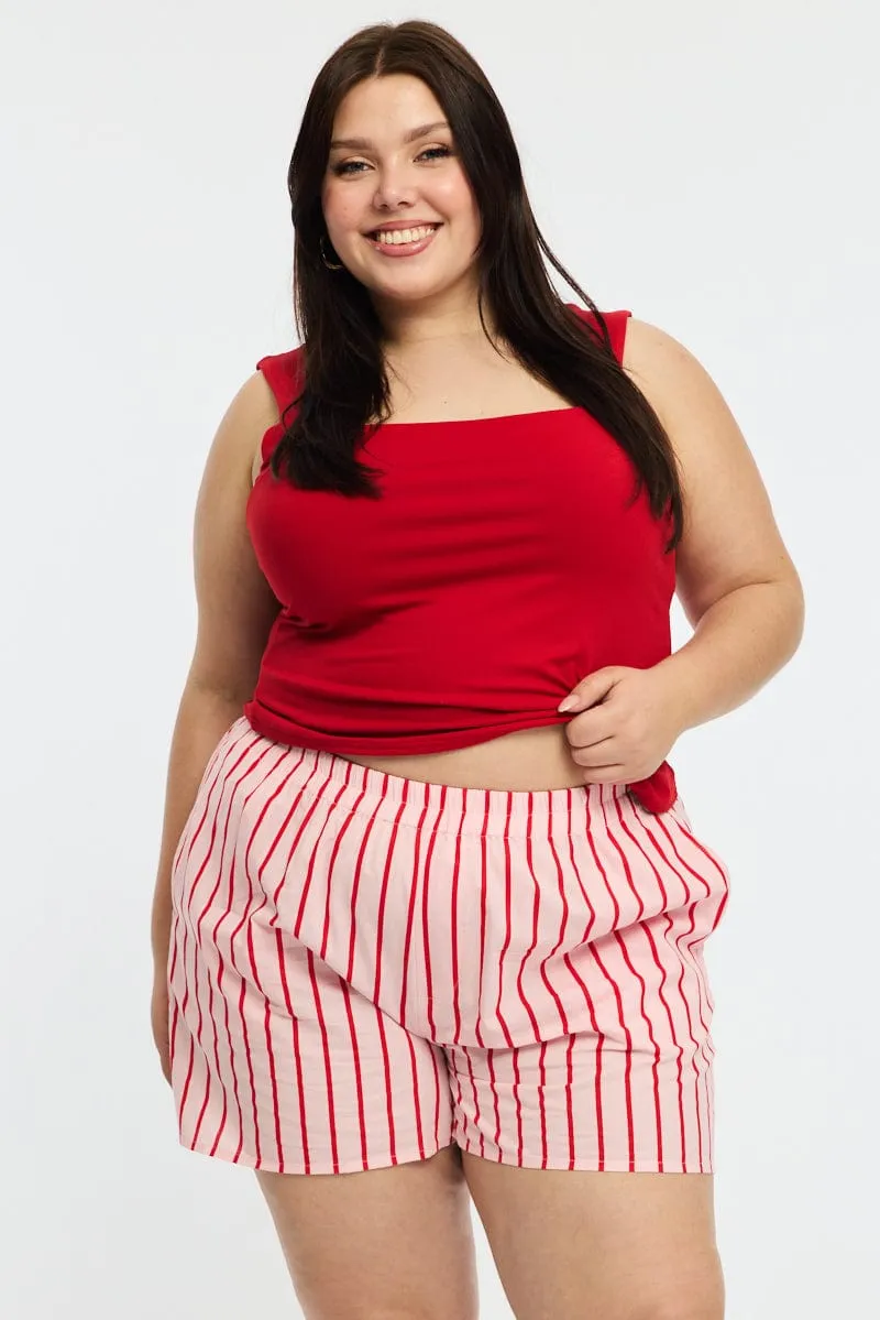Urban Pulse Chic Fit Pink Stripe Elastic Waist Shorts